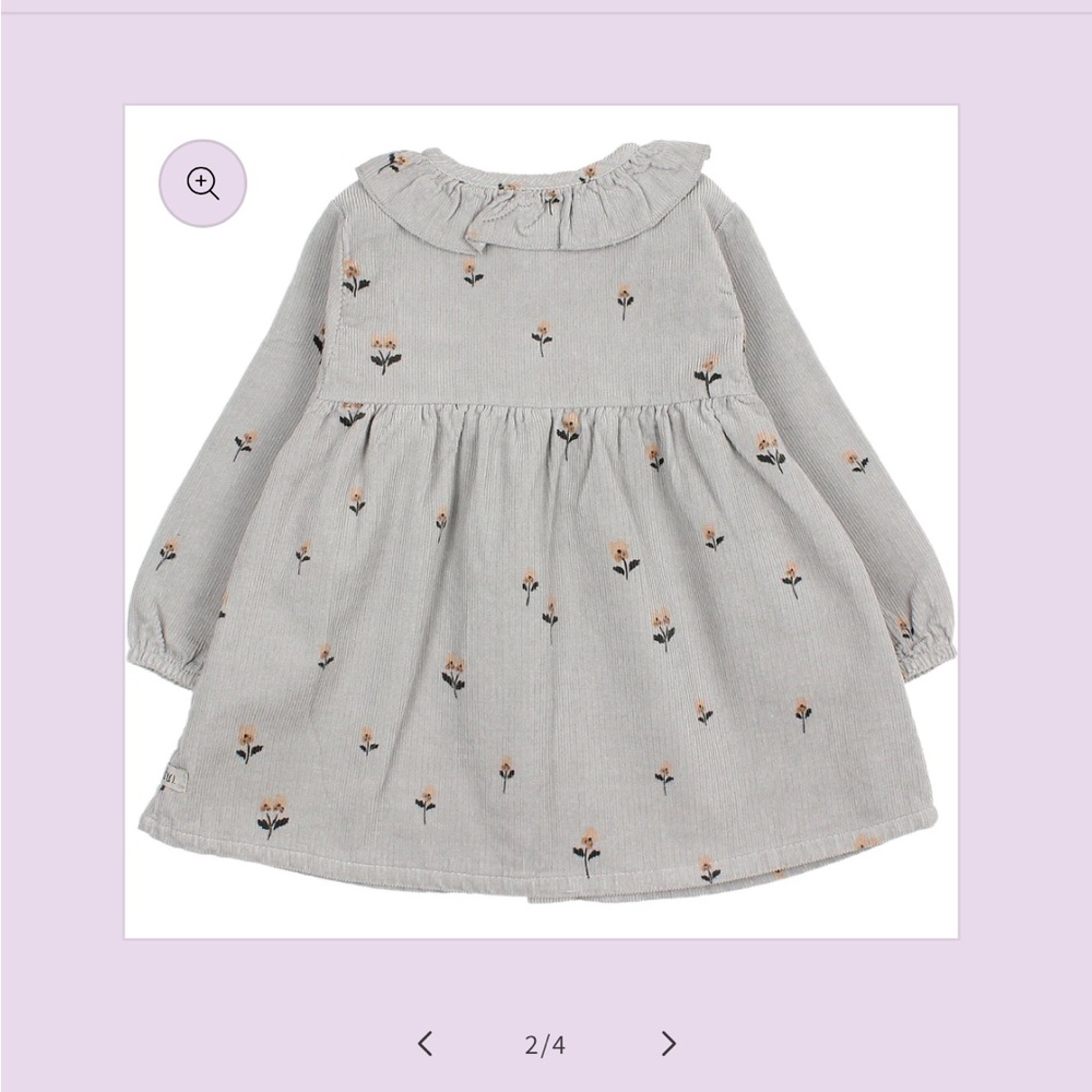 Buho baby floral corduroy shirt dress 18m grey blue - Picture 2 of 9